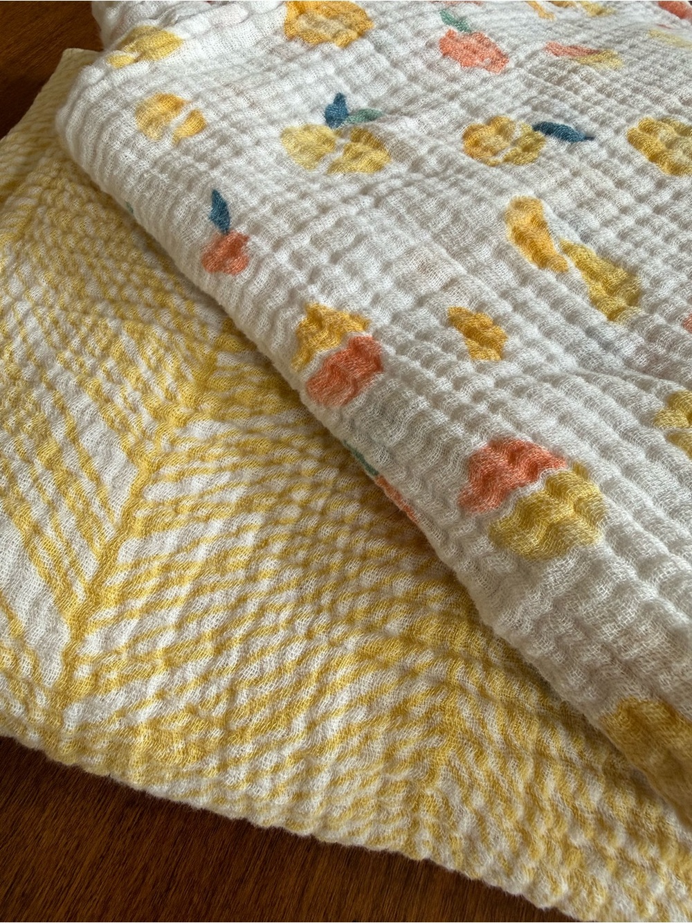 Set of 2 Aiden + Anis Cotton Muslin Baby Swaddle Blankets citrus lemon chevron